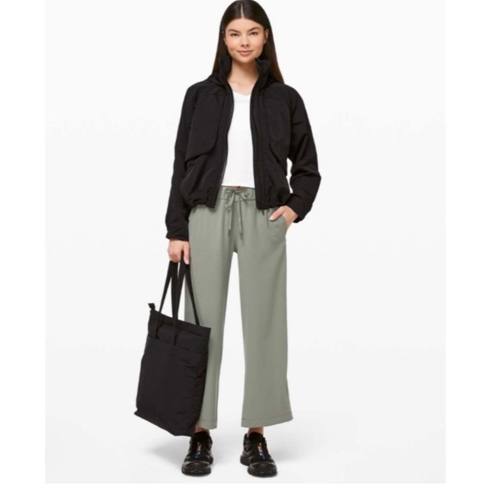Lululemon On The Fly Gray Sage Wide Leg Cropped Pants